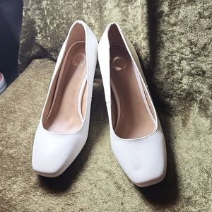 Journee White Heels Womens 3" Heel Pumps All White Dress Shoes Size 8
